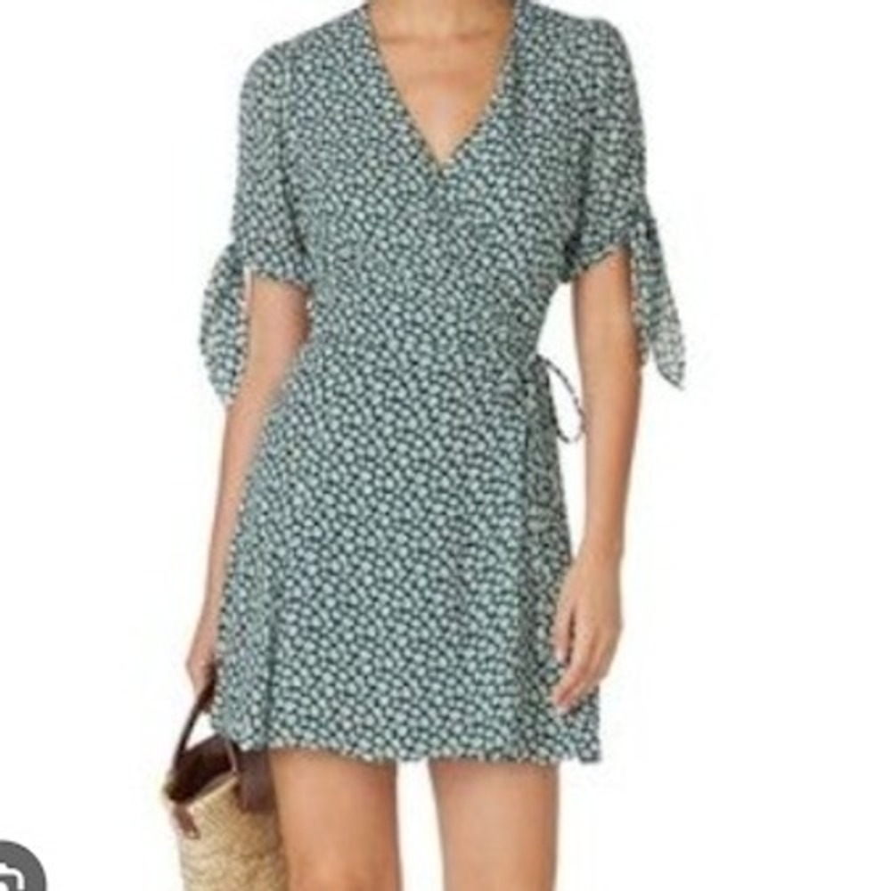 Reformation Green Floral Mini Wrap Dress